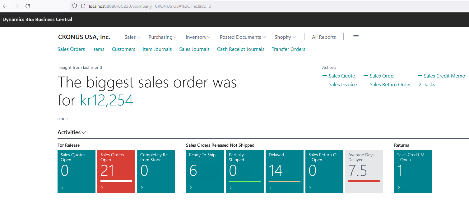 Dynamics 365 Business Central landing page